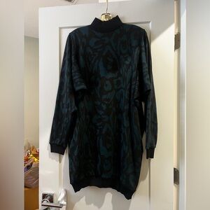 NWT Bimba Y Lola Black and Teal Patterned Sweater Dress Large